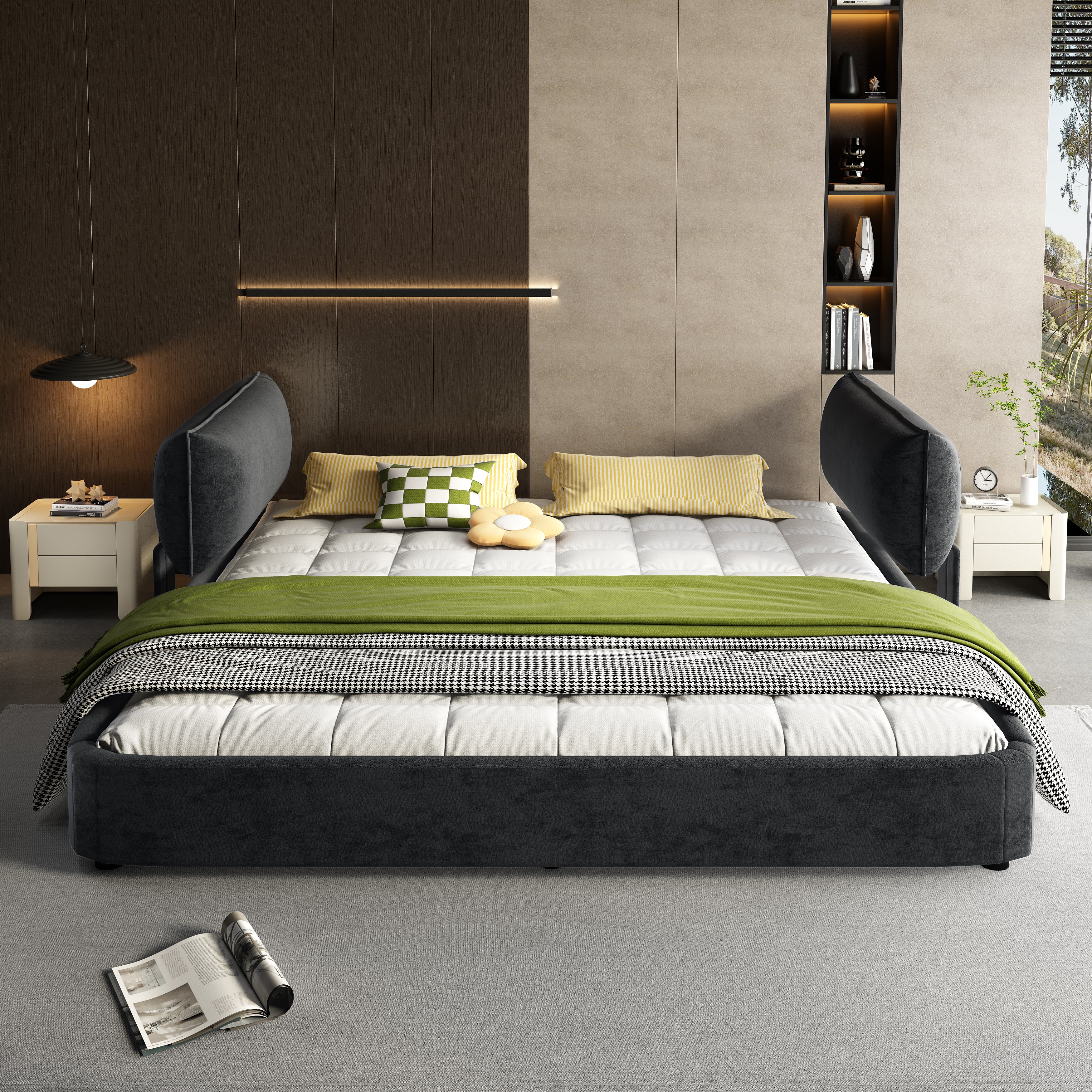 King Size Cloud Bed Frame with Oversized Padded Movable Headboard