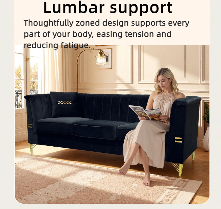 FX-P82-BK2 Modern Velvet 3-Seater Sofa