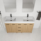 60" Double Sink Bathroom Vanity with 3 Drawers and Integrated Resin Sink