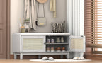 TREXM Boho Rattan Entryway Bench with Storage