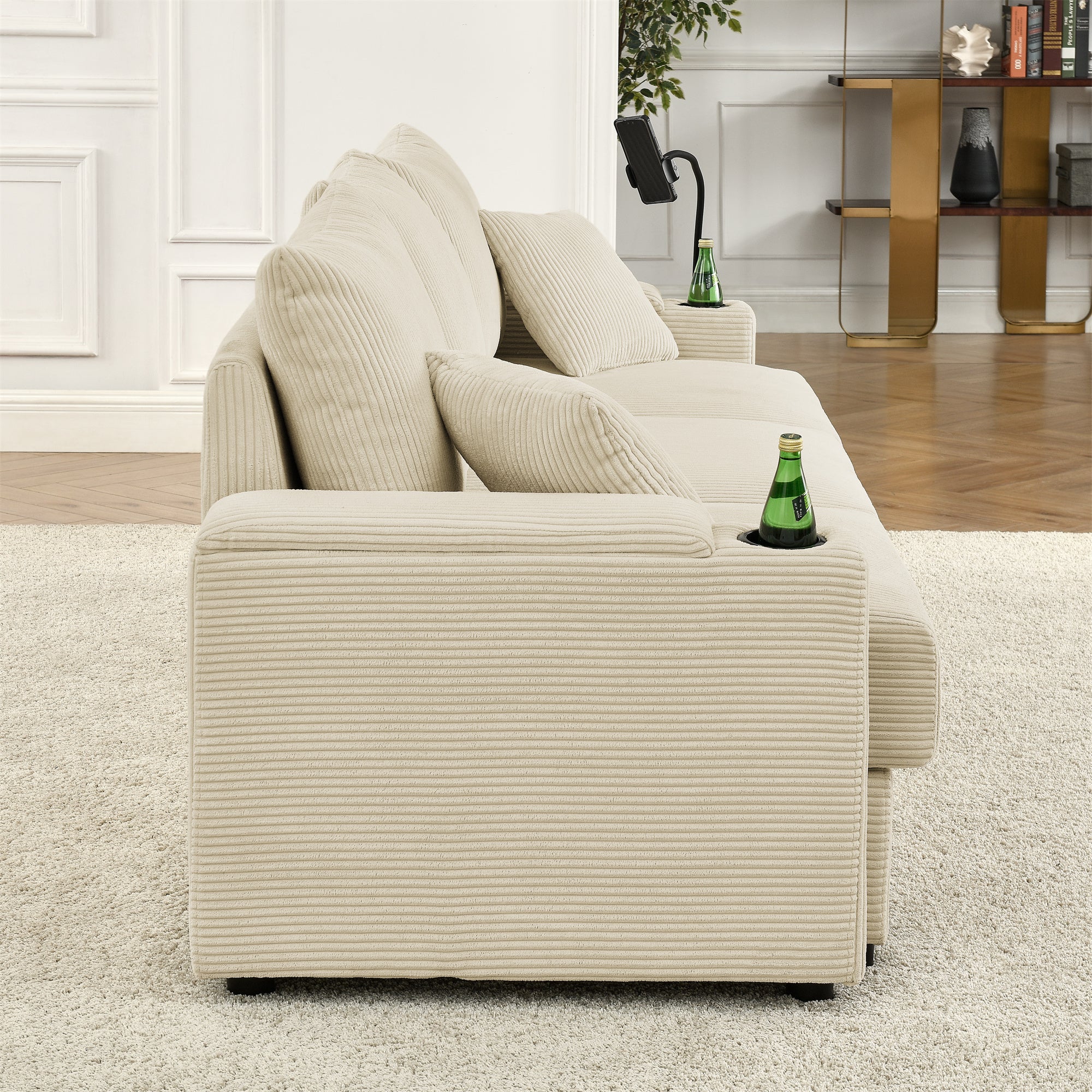 U-Shaped Couch with Storage and 2 Ottomans