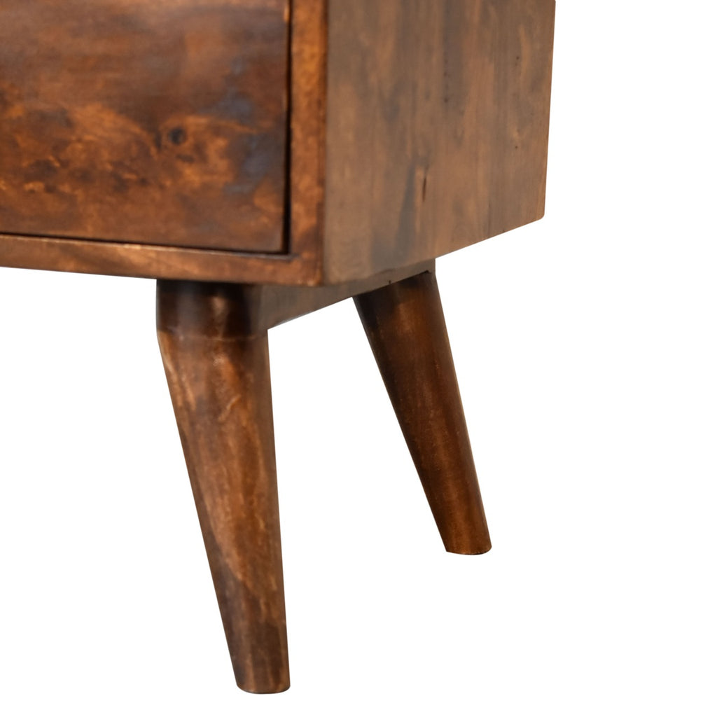 Classic Chestnut Nightstand, 2-Drawers, 1 Open-Slot, Nordic Legs