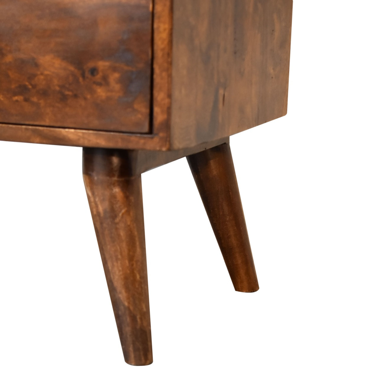 Classic Chestnut Nightstand, 2-Drawers, 1 Open-Slot, Nordic Legs