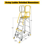 6 Step 375lbs Aluminum Rolling Platform Ladder