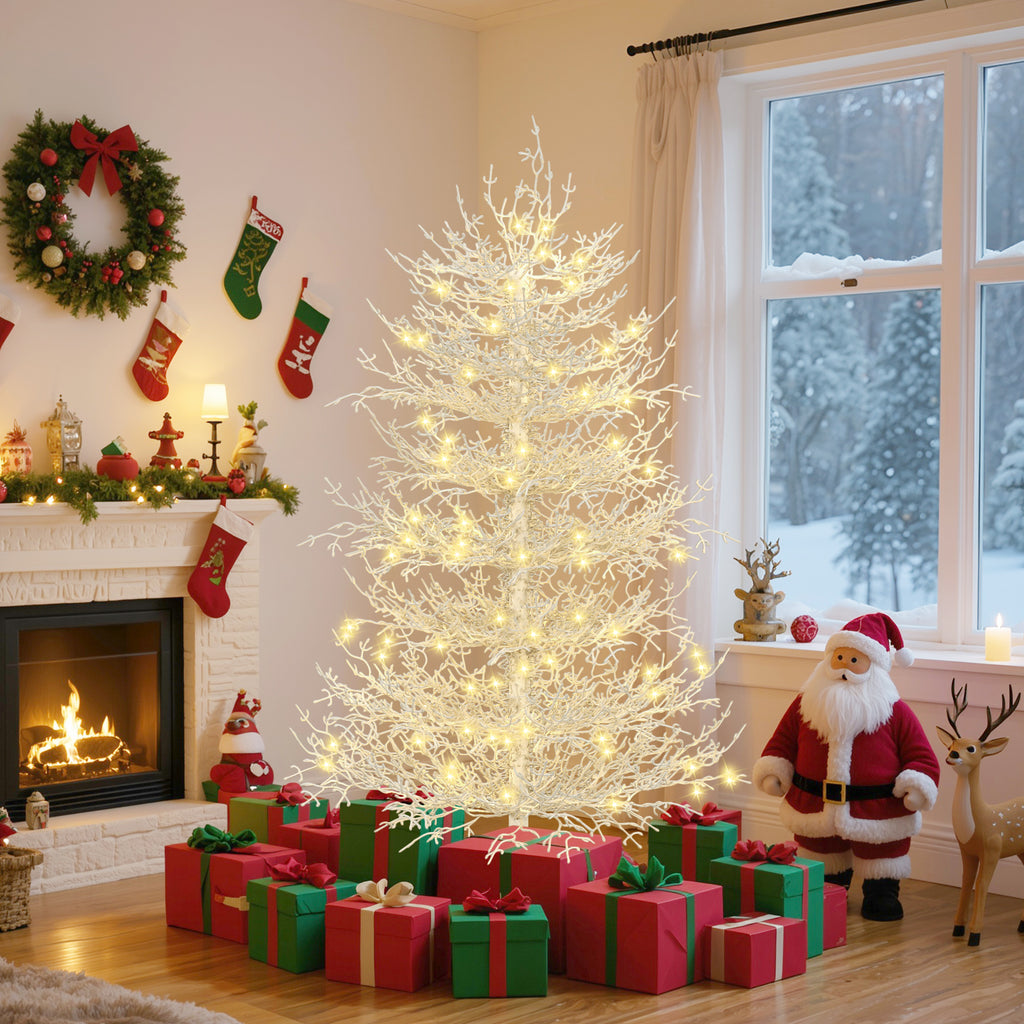 4ft Pre-lit Aspen Fir Artificial Christmas Tree, White, 280 Branch Tips, 230 Warm LED Lights