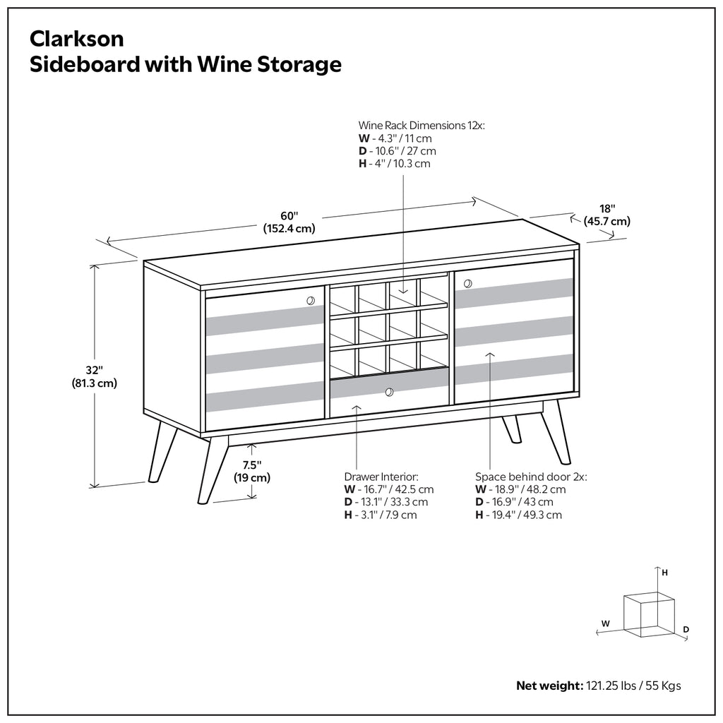 Clarkson 60 Inch Wide Solid Acacia Wood Sideboard with Wine Storage