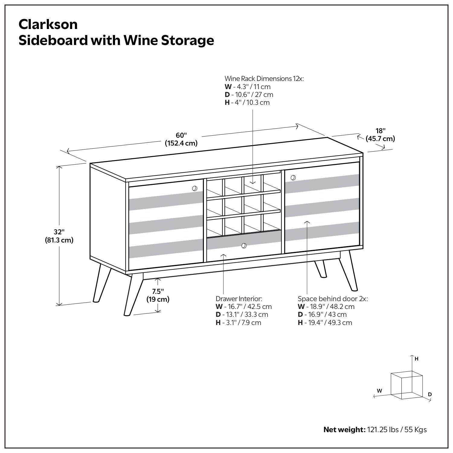 Clarkson 60 Inch Wide Solid Acacia Wood Sideboard with Wine Storage