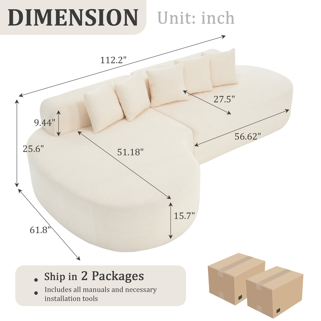 110.2'' Ivory Curved Sectional Sofa