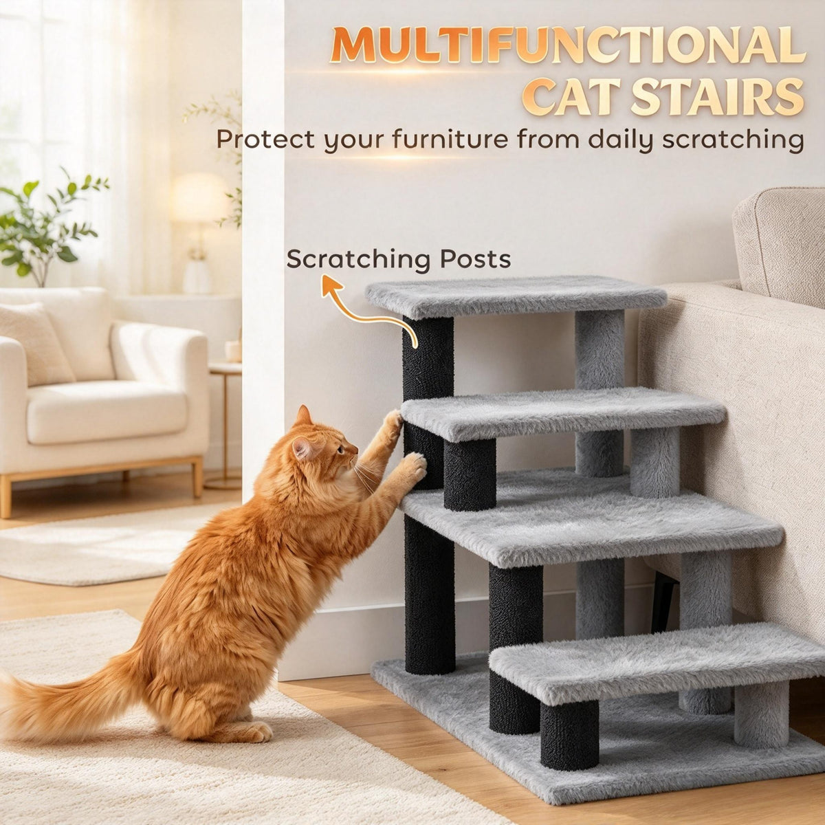 Modular Pet Cat Stairs, 2/3/4‑Step Flexible Setup Pet Steps for Bed and Sofa