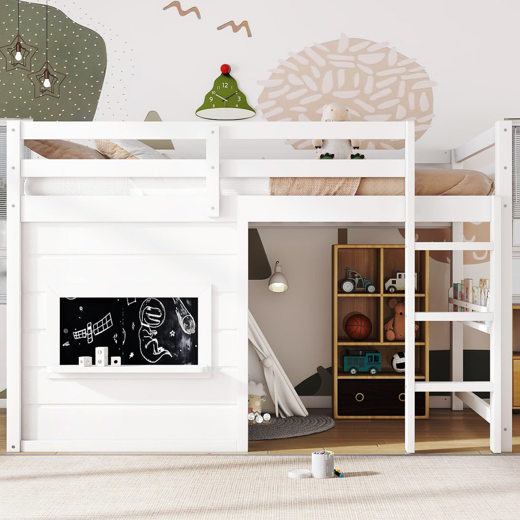 Twin Size Loft Bed With Playful Sliding Chalkboard