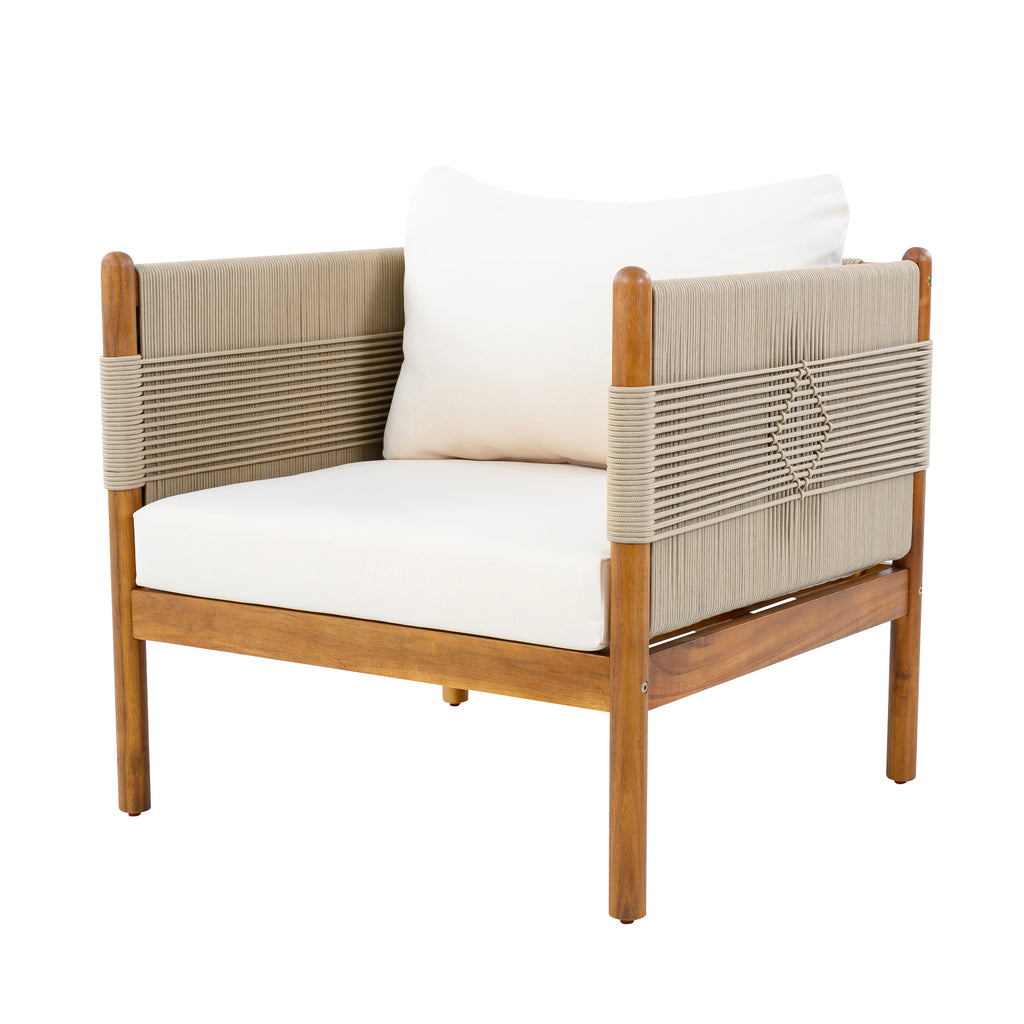 Outdoor Acacia Wood Club Chair with Diamond Rope Weave & Cushions