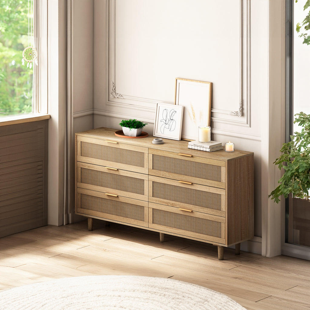 59.06" 6-Drawer Rattan Storage Cabinet