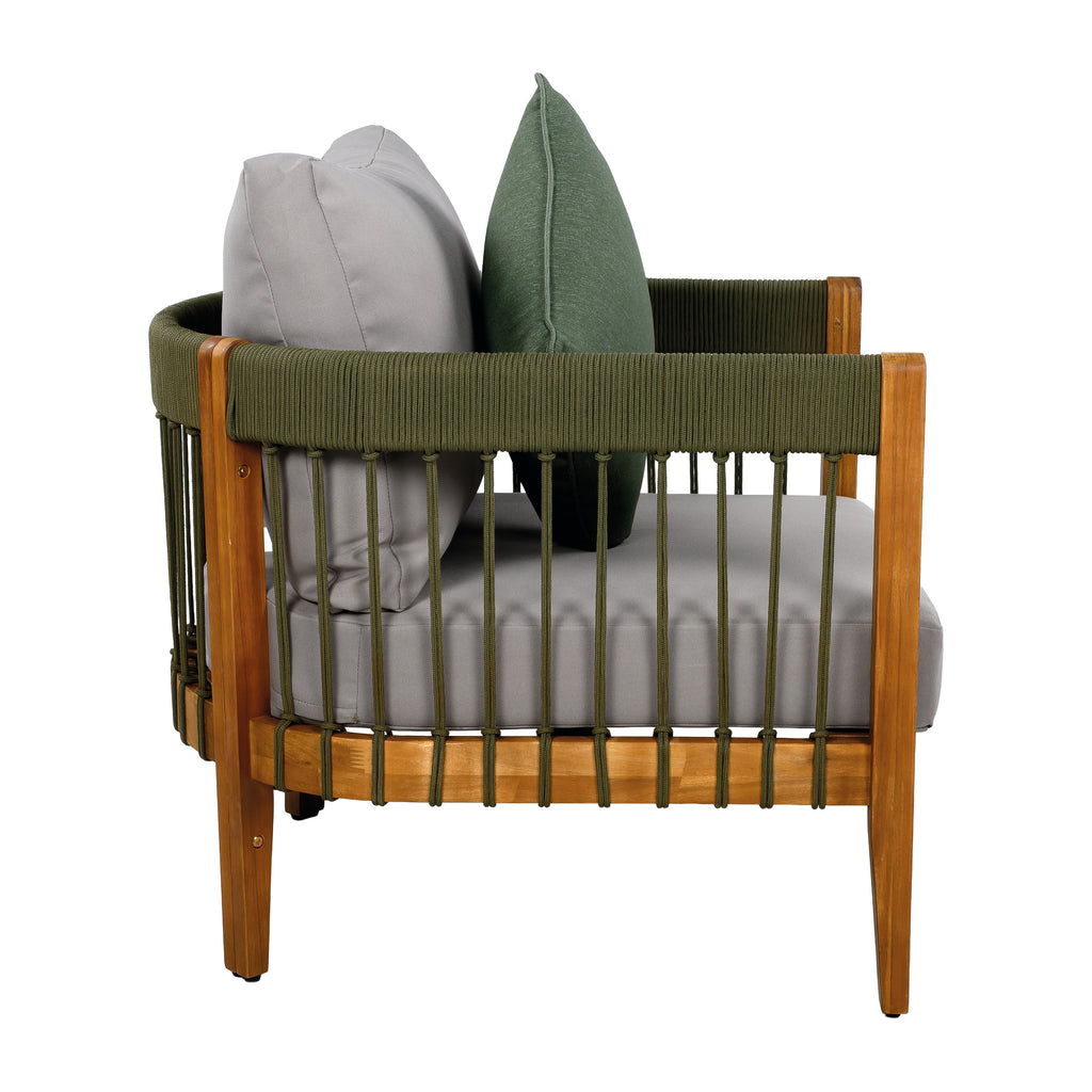 Set of 2 Acacia Wood Outdoor Club Chair with Handwoven Rope Accents