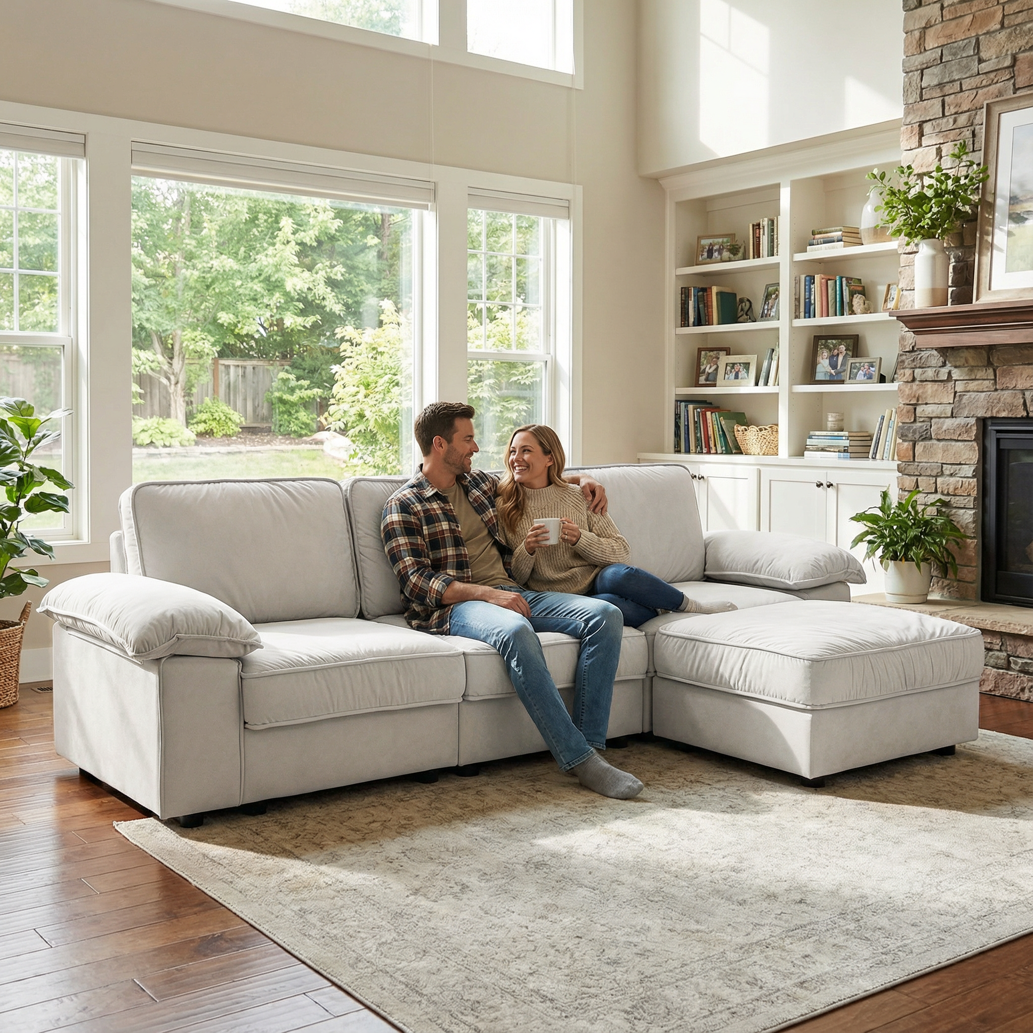 105.5-Inch Modern L-Shaped Sectional Sofa with Ottoman