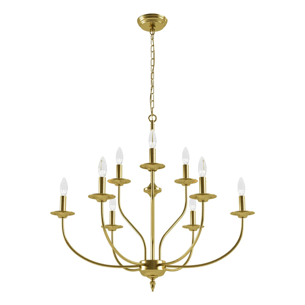 9-Light Dimmable Metal Two-Tier Candle Style Chandelier, Gold, 31-Inch