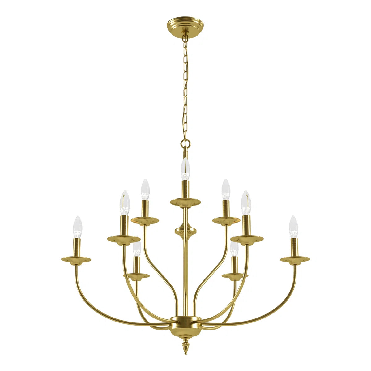 9-Light Dimmable Metal Two-Tier Candle Style Chandelier, Gold, 31-Inch