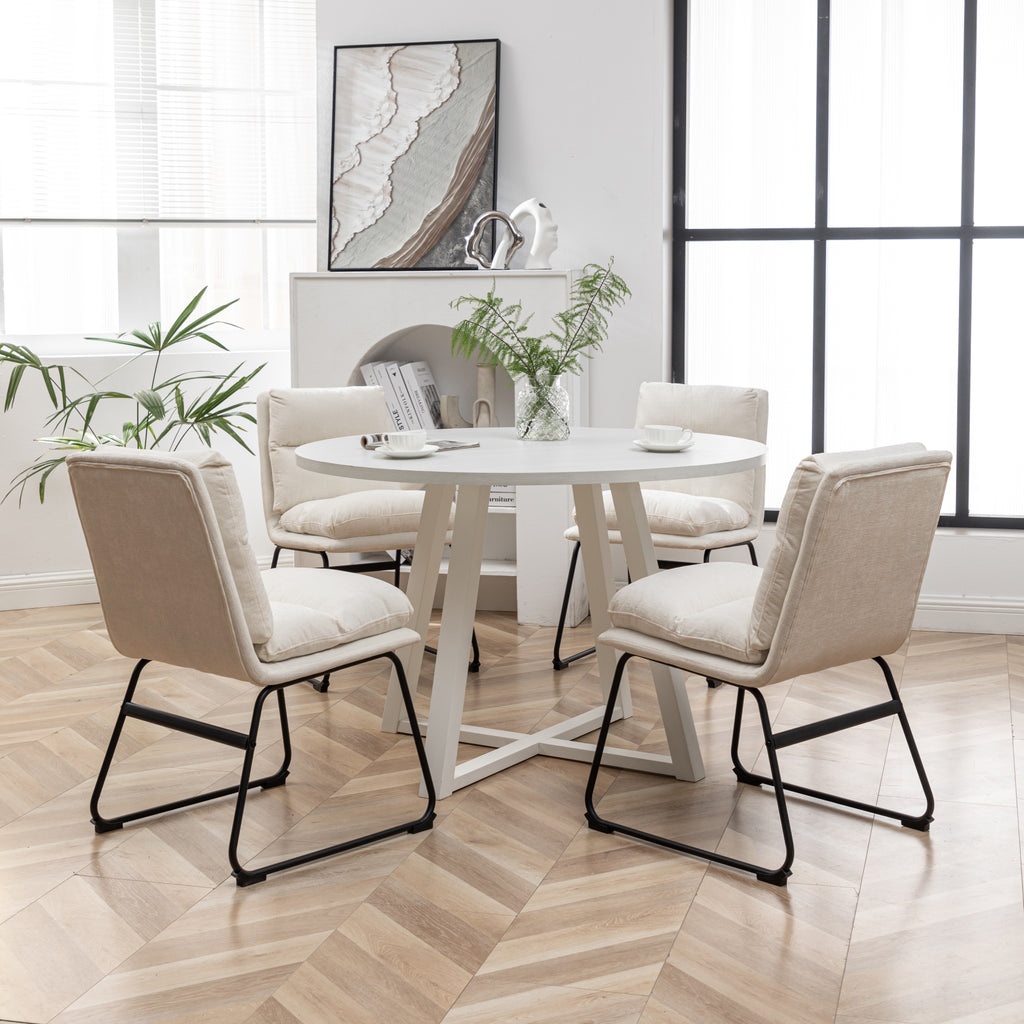 Innes 5-Piece Round Dining Set, Trestle Dining Table with 4 Stylish Chairs, Vanilla