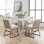 Innes 5-Piece Round Dining Set, Trestle Dining Table with 4 Stylish Chairs, Vanilla