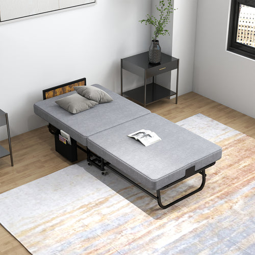 78" Folding Bed with Headboard & USB Charging Station
