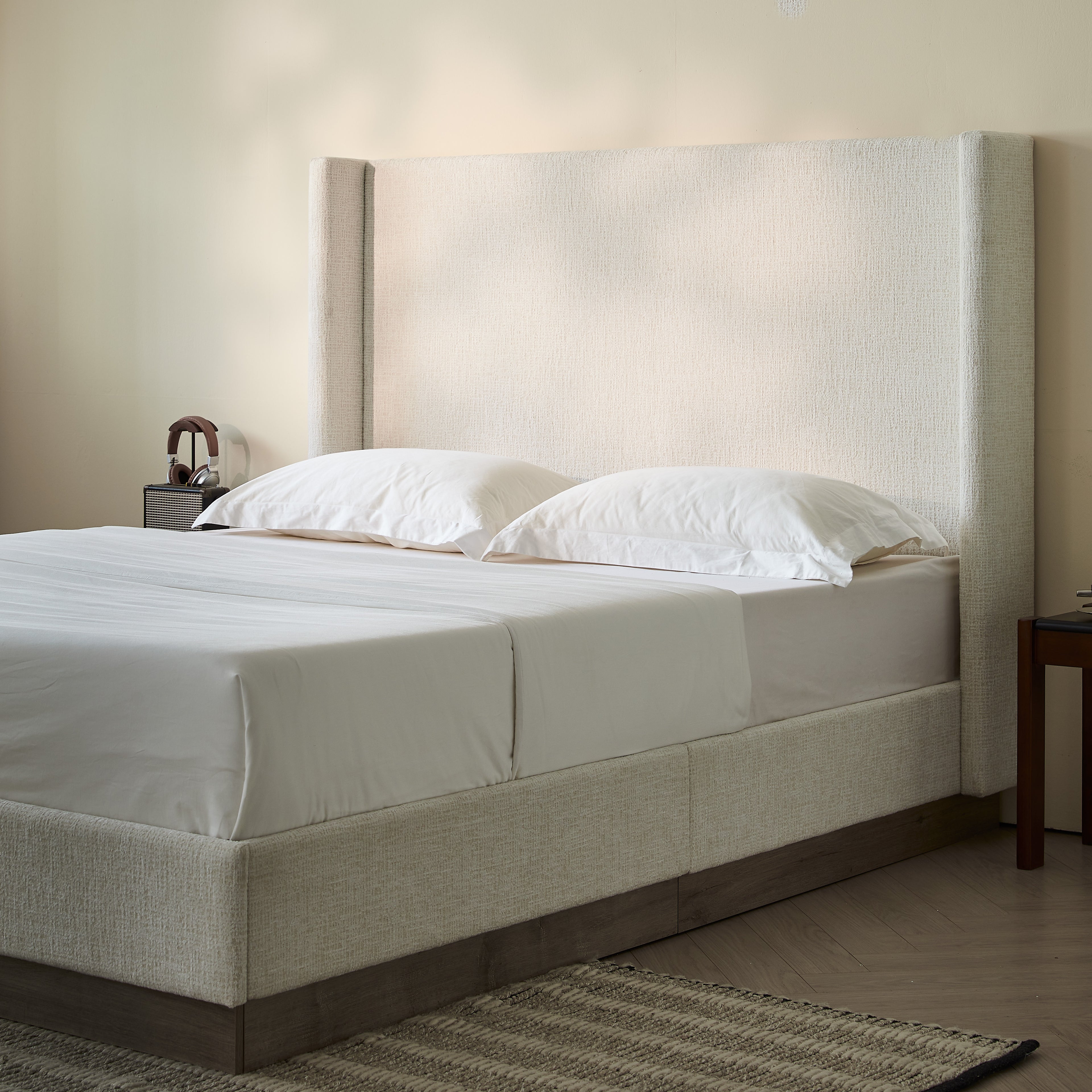 Hosford Upholstered Wingback Bed - California King - Oat Boucle