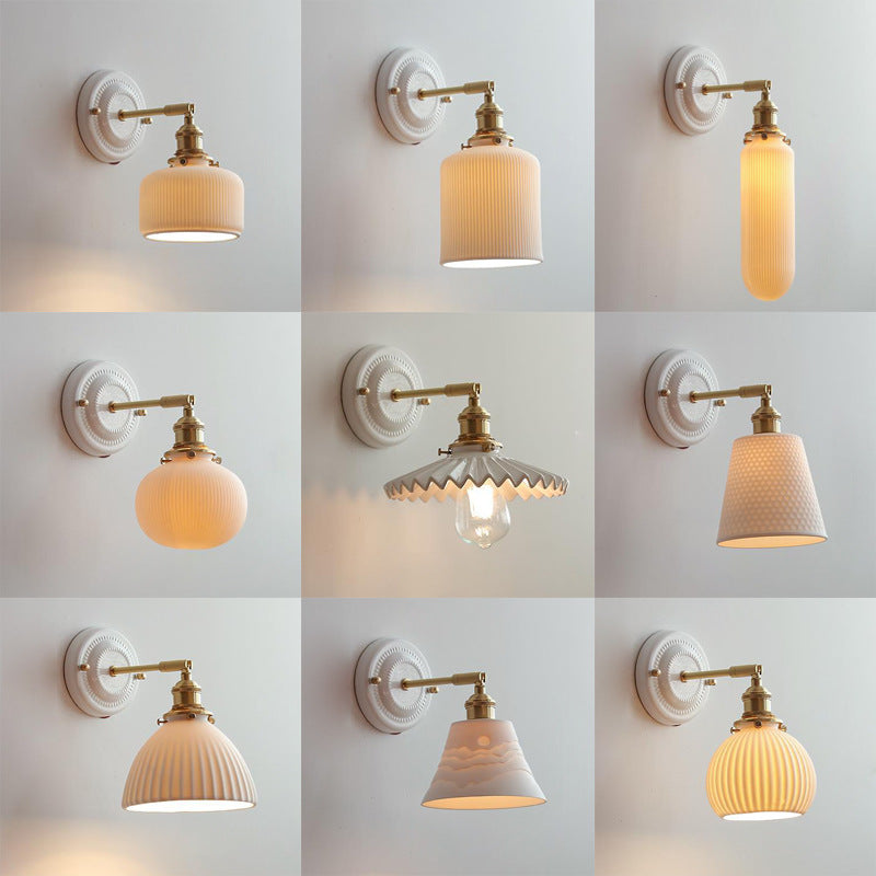 Vintage Japanese Ceramic Brass Wall Light E27 Hardwired