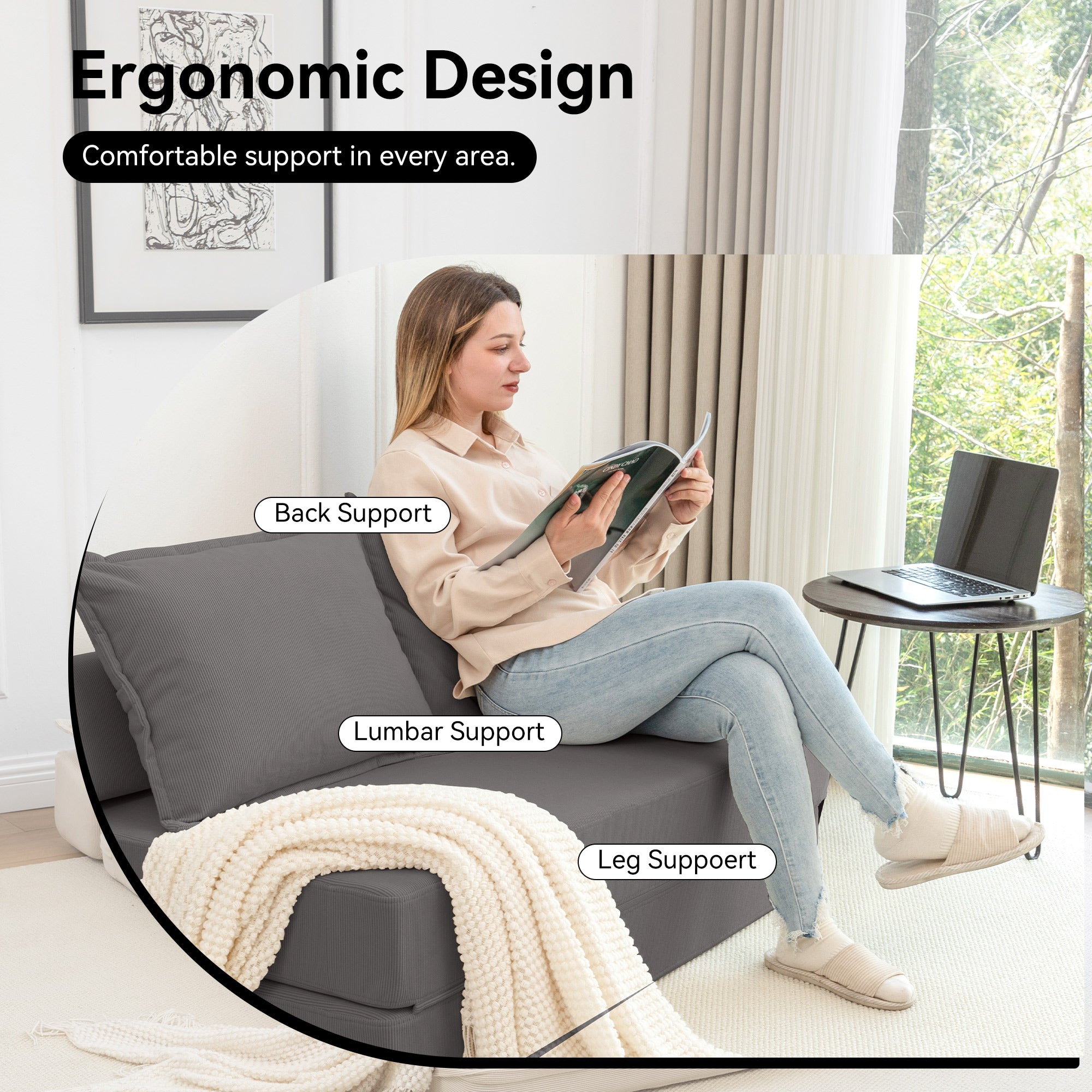 Foldable Sofa Bed Sleeper Lounge Chair with Pillow