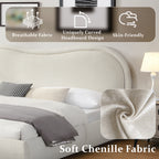 Queen Size Upholstered Platform Bed Frame with Rounded Corners Curved Headboard