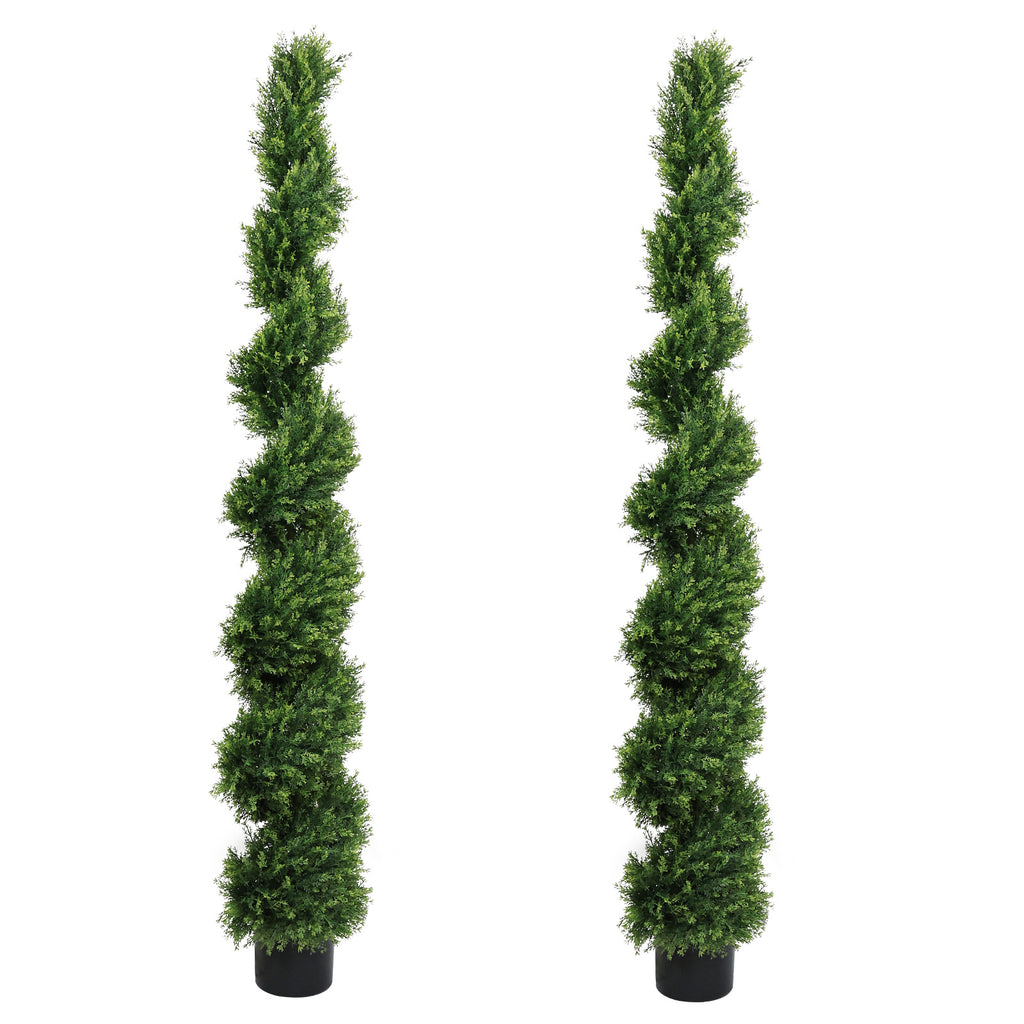 6FT Two-Tone Spiral-Shaped Potted Cedar Tree - 2pcs Set