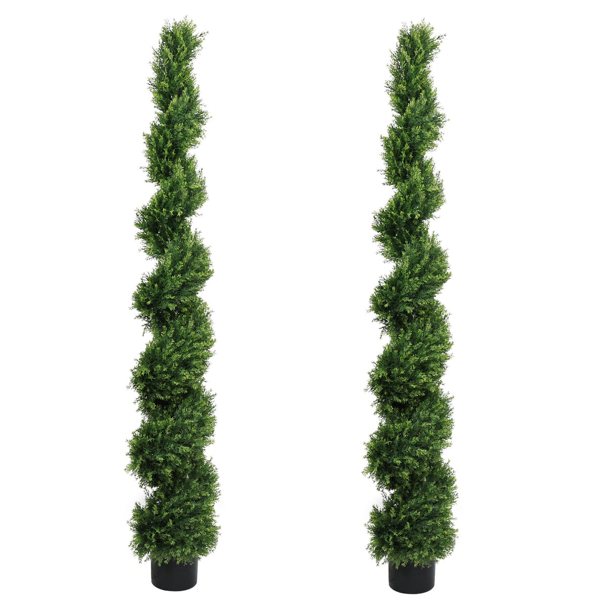 6FT Two-Tone Spiral-Shaped Potted Cedar Tree - 2pcs Set