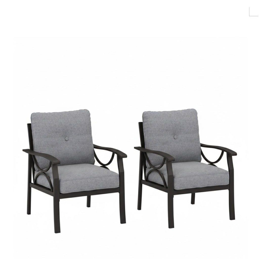 Set of 2 All-Weather Metal Armchairs, Khaki Frame