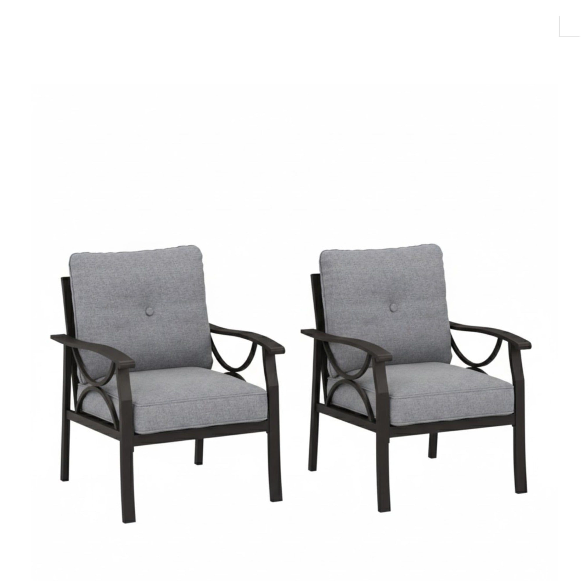 Set of 2 All-Weather Metal Armchairs, Khaki Frame