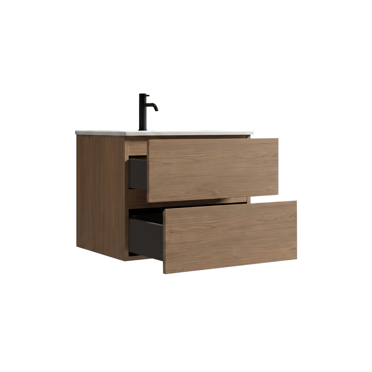 TIA 24-Inch Wall Mount Bathroom Vanity, Walnut Brown