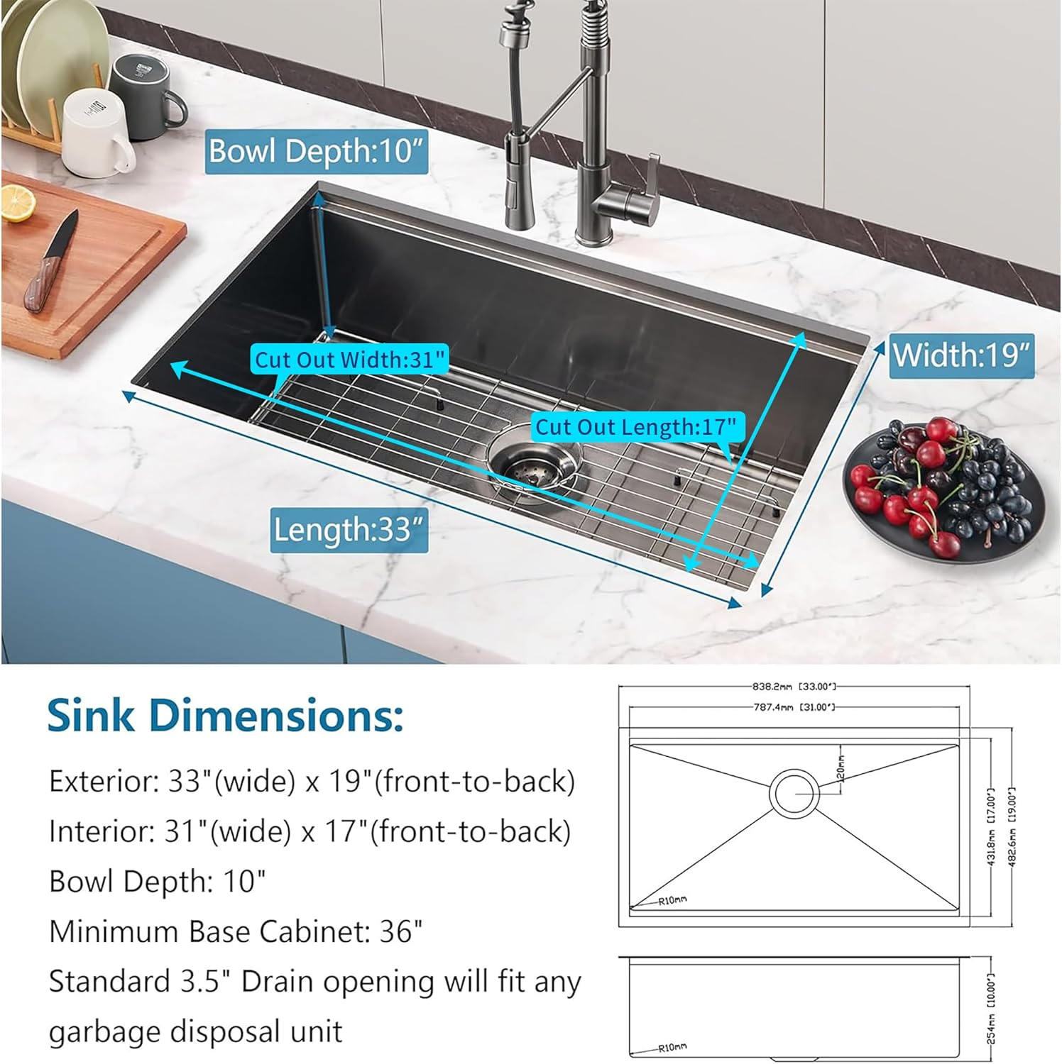 33 Gunmetal Kitchen Sink