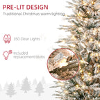 HOMCOM 7.5ft Tall Prelit Artificial Christmas Tree