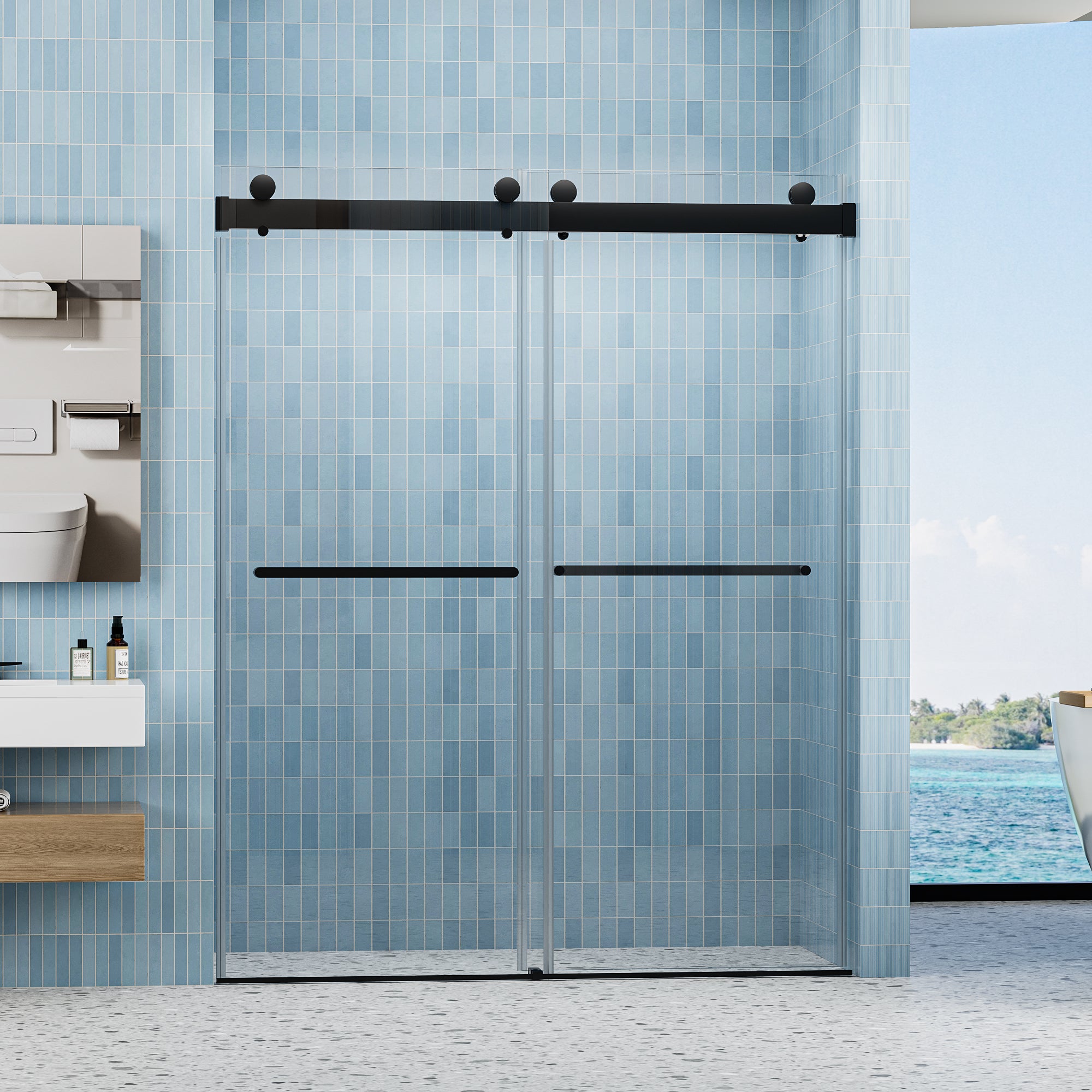 56 to 60 in. W x 76 in. H Double Sliding Frameless Shower Door