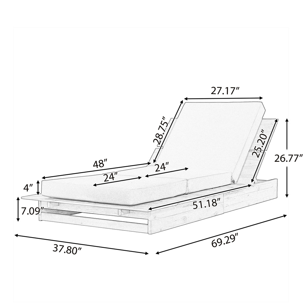 Acacia Wood Chaise Lounge with 4" Thick Cushion