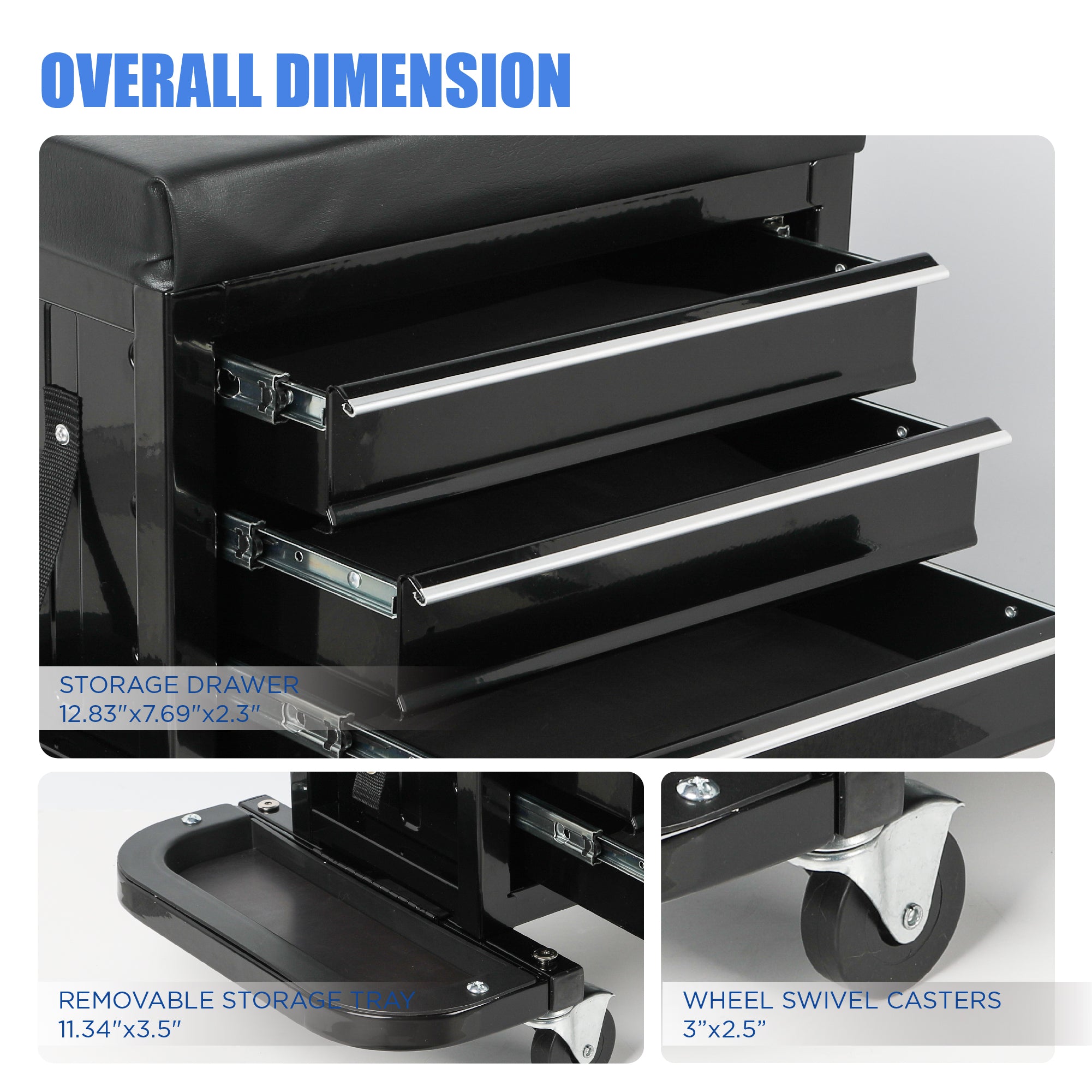 3-Drawer Tool Chest Rolling Mechanic Seat