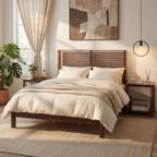 Premium Solid Wood King Size Bed Frame with Headboard - Walnut Color