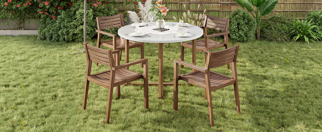 U-Style 5-Piece Outdoor Dining Set with 4 Acacia Wood Chairs