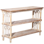 Rustic 3-Tier Console Table with Gothic-Inspired Details