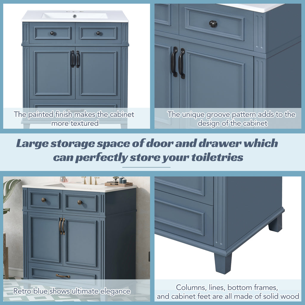 30'' Bathroom Vanity with Ceramic Sink and Soft Closing Doors