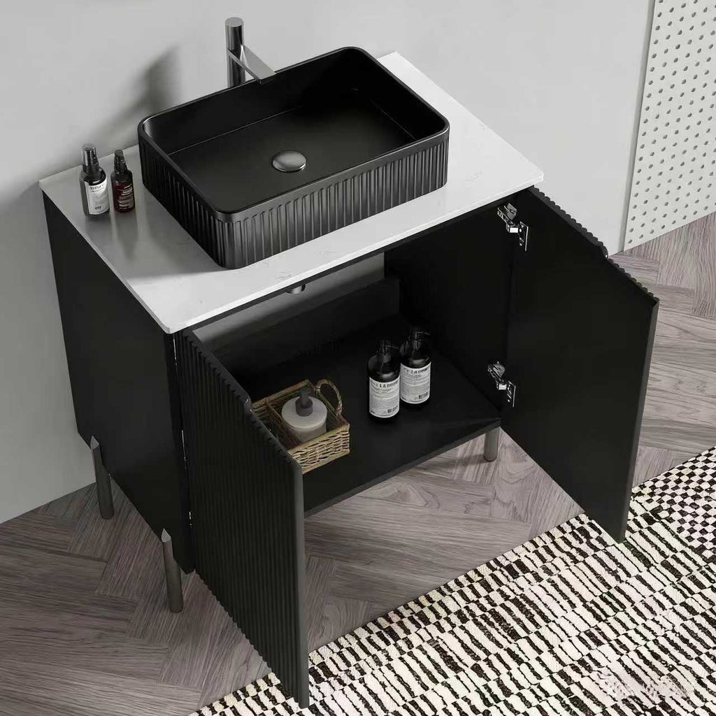 Torino 30-Inch Bathroom Vanity with Ceramic Sink, Black and White