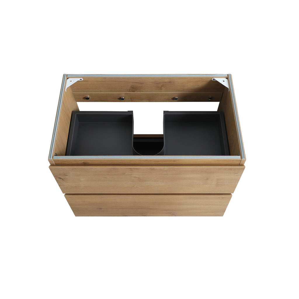 Alice30-106 Wall Mount Cabinet, Natural Wood, Two Drawers, No Basin