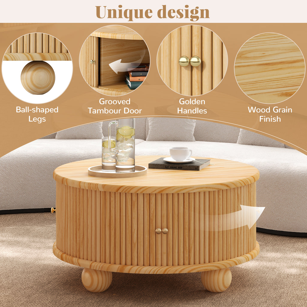 Round Fluted Coffee Table with Storage