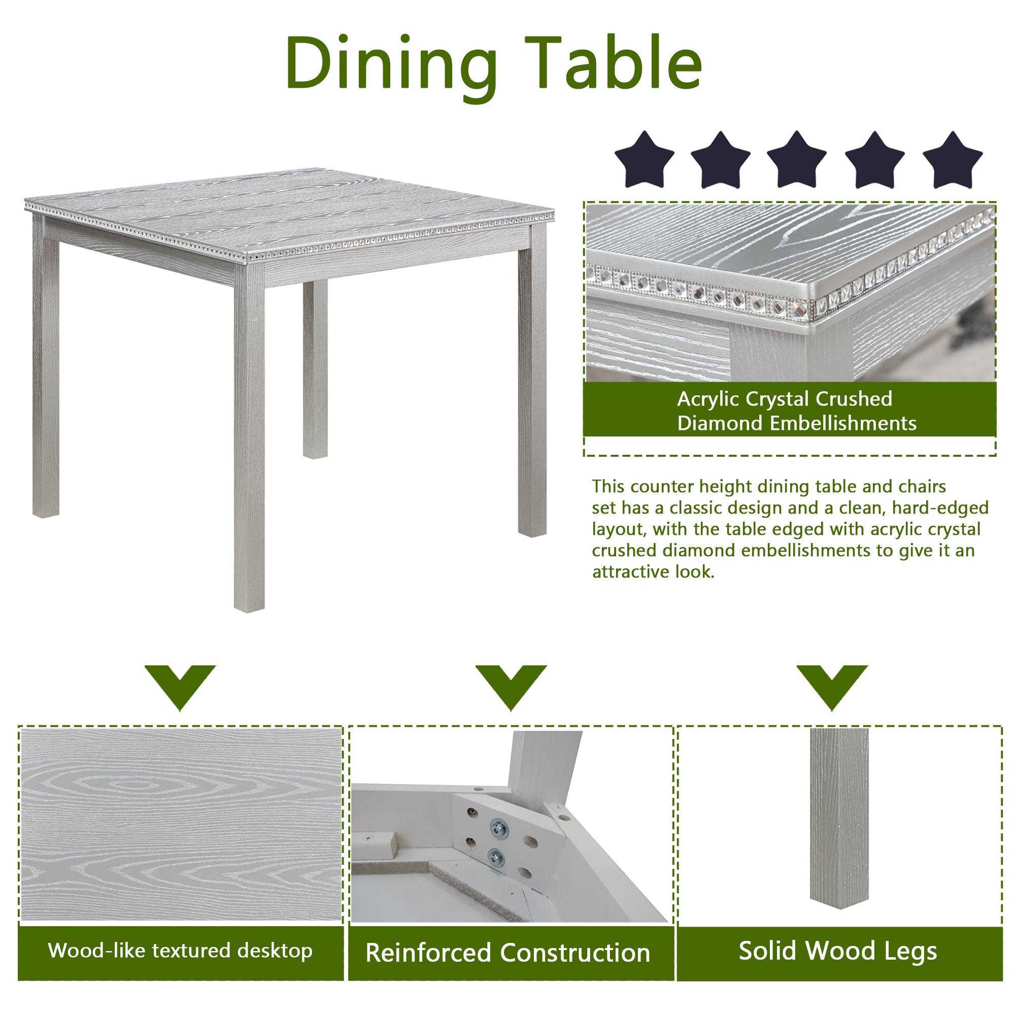 5 Piece Wooden Dining Table Set