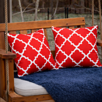 4 Pack Outdoor Pillow Covers - 18x18 Inch, Red Trellis