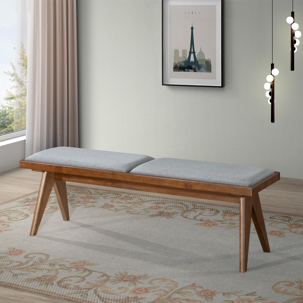 Keira Solid Wood Bench with Grey Fabric
