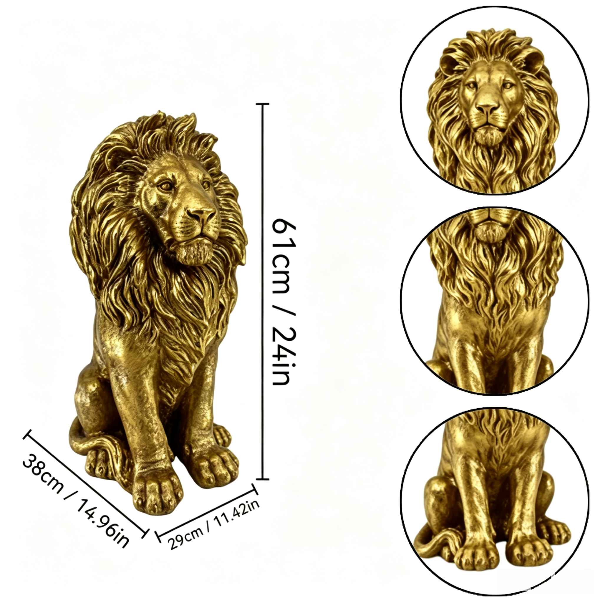 24" Lion Statue - Resin Outdoor Guardian Sculpture