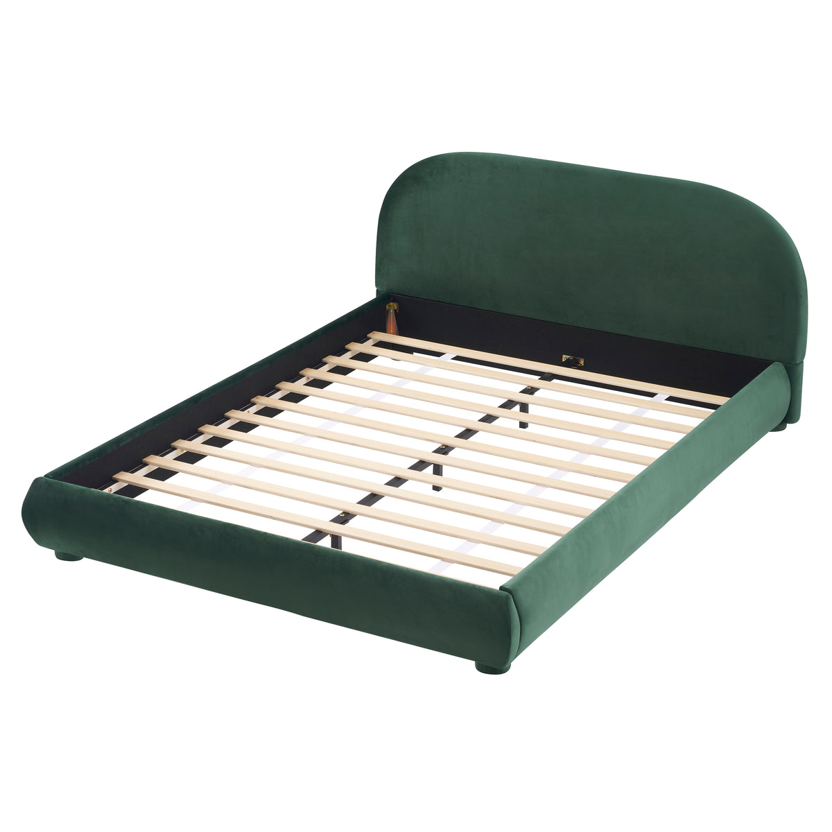 Dark Green Velvet Queen Bed with Curved Headboard
