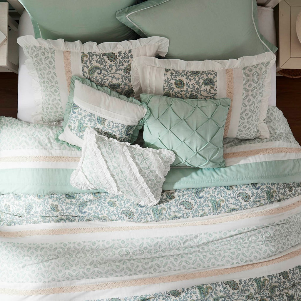 9 Piece Cotton Percale Comforter Set Aqua Queen